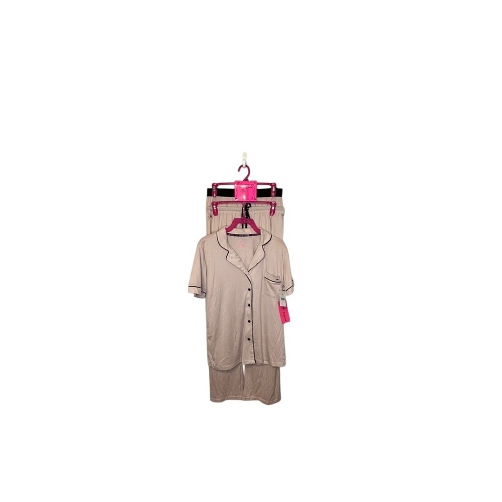 Betsey‎ Johnson Pajama Set 3PC Sepia Rose Ribbed Short Sleeve Sleepwear M. NWT